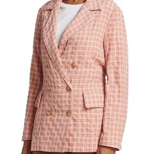 Free People Pink Checkered Double-Breasted Blazer